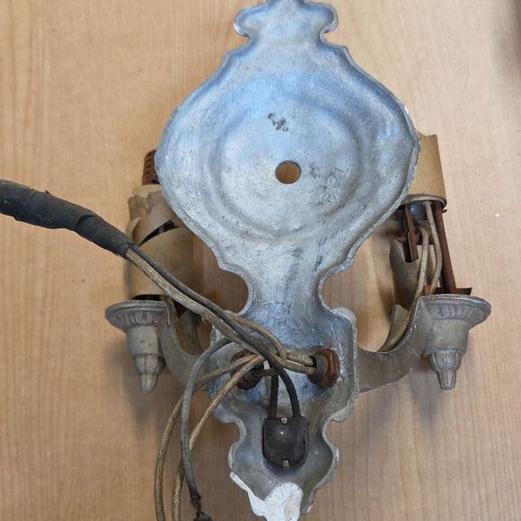 Set of 2 Art Deco Polychrome Aluminum Wall Sconces Double Candle 10" - Picture 5 of 13